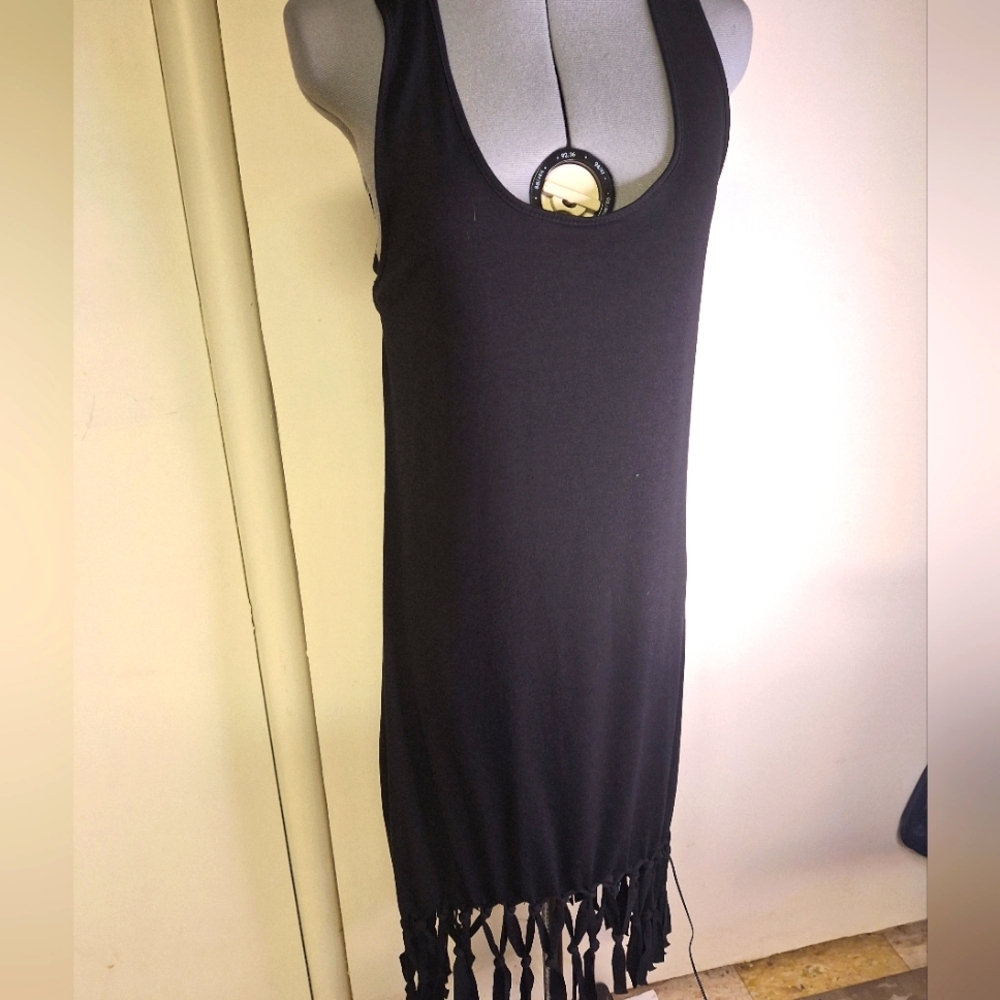 Black Sleeveless Fringe Dress or Swimsuit Cover-up Size L/XL